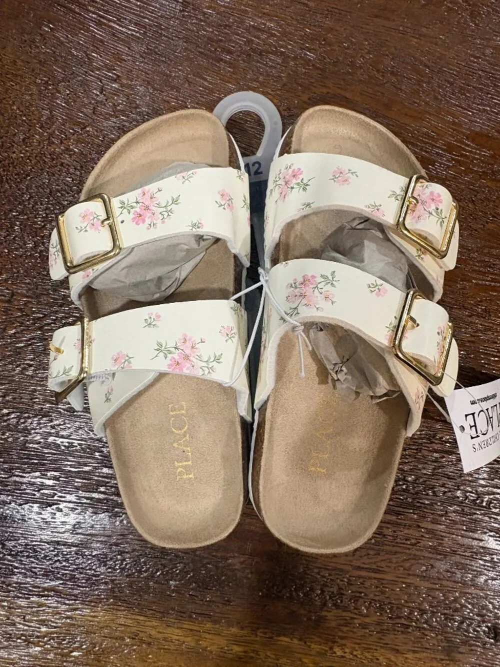 The Children's Place White Floral Slide Sandals Girl's Shoes  sz 12 NWT NEW